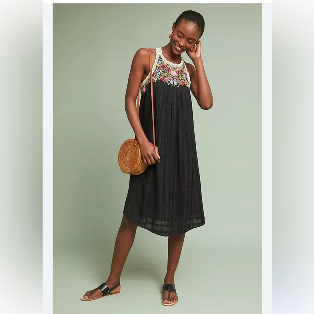 Embroidered Cotton Racerback Dress Anthropologie Akemi & Kin  XS